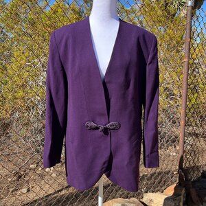 Vintage Christian DIOR Purple Wool Blazer, Sz 14, Lined, 80s, Shoulder Pads